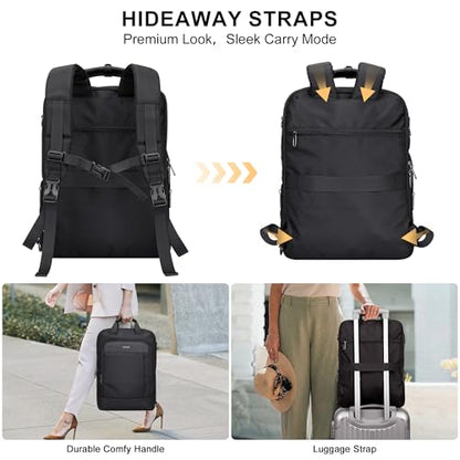PIJUSHI Travel Backpack for Women TSA 180° Flat Open Fits 16" Laptop Slim Backpack for Business, Commute, Daily(PE042 Black) - color: Black