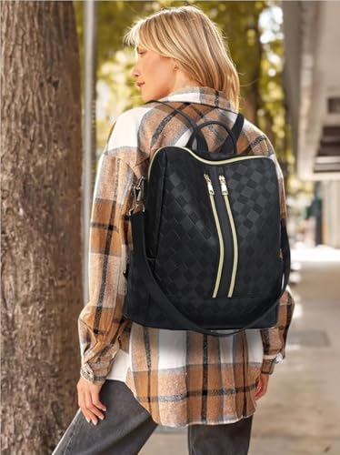 Makes Backpack Purse for Women PU Leather Travel Satchel Handbag Convertible Design Bag with Purse 2 Piece - color: Black Square