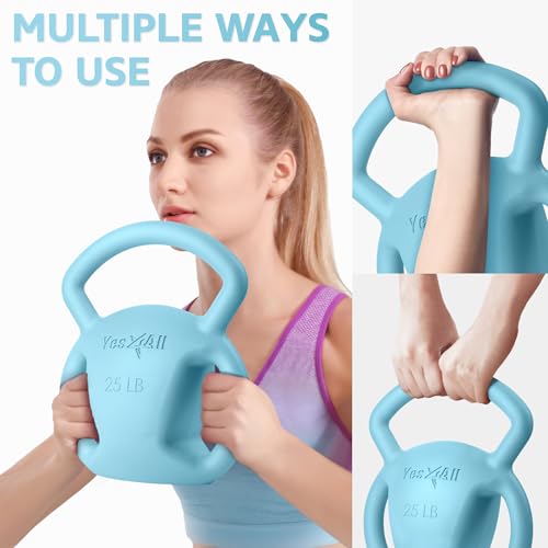 Yes4All Kettlebell, Strength Training Kettlebells for Women, Wide Multi-grip Textured Handle for Home Gym Exercises & Full Body Workout, Single 5–25 lb & Set of 10-15 lb - color: E. 25LB - Blue, style: A. Single