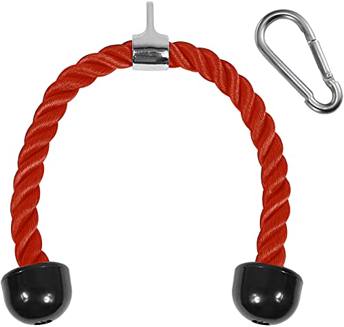 Yes4All Deluxe Tricep Rope Cable Attachment, 27 & 36 inch with 4 Colors, Exercise Machine Attachments Pulley System Gym Pull Down Rope with Carabiner - color: C. 27 inch - Red