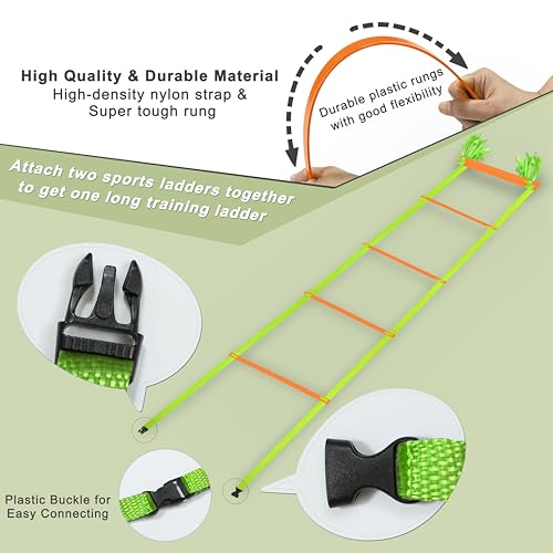 20ft Adjustable Agility Speed Ladder Training Ladder with Carry Bag - Soccer, Speed, Football Fitness Feet Training - Agility Training Equipment for Footwork Drills - color: Orange