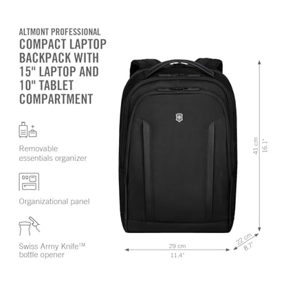 Victorinox Altmont Professional Compact Laptop Backpack - Tablet & Laptop Bag for Travel Accessories - Computer Backpack Includes Sleek Organizer - 16 Liters, Black - size: 16 IN