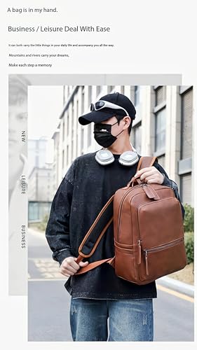 Unisex PU leather laptop bag work business bag hiking backpack leisure day bag university schoolbag (Large,Brown 2) - color: Brown 2