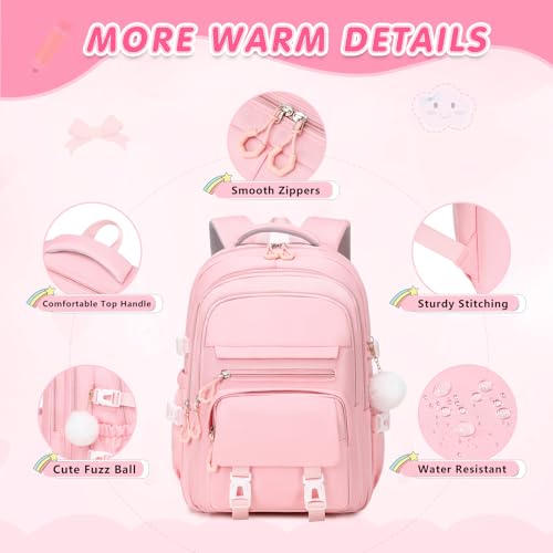 GeeWin Girls Backpack, 15.6" Laptop Backpack Schoolbag for Girls Teens Kid Children Elementary Middle School Student, Waterproof Stylish Girl Bookbag with Insulated Lunch Bag & Pencil Bag (Pink) - color: Pink Buckle