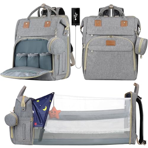 ZRSUN Baby Diaper Bag Backpack,Baby Shower Gifts, Multifunctional Travel Diaper Bag, Gifts for Mom with Portable Diaper Pad (Grey) - color: Grey