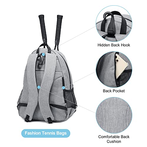 Sucipi Tennis Bag Professional Tennis Backpack for Men and Women Racket Bags Holds 2 Rackets with Ventilated Shoe Compartment - color: Black & Gray