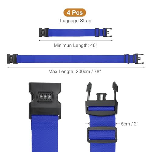 MECCANIXITY Luggage Straps with Combination Lock Adjustable Suitcase Belt Strap for Suitcase Briefcase Backpack Travel, Dark Blue, Pack of 4 - color: Dark Blue