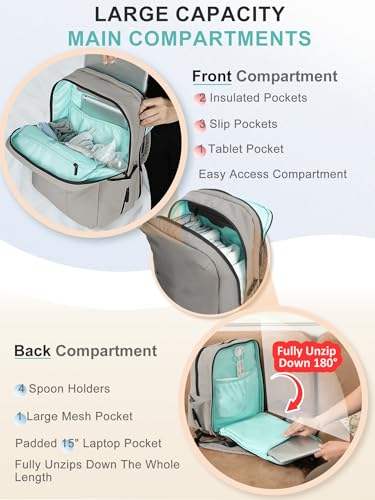 MOMINSIDE Diaper Bag Backpack - Large Puffer Diaper Bag - Neoprene Diaper Bag Quilted Baby Bag, Large Changing Pad, 15 Pockets, Lightweight, Grey - color: Grey