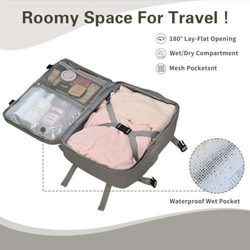 Carry On Backpack for Women & Men – Airline Approved Underseat Size, 15.6" Laptop Compartment, TSA-Friendly 180° Opening, Anti-Theft Business Travel Backpack with Trolley Sleeve(Dark Gray, Medium) - color: Dark Gray, size: Medium