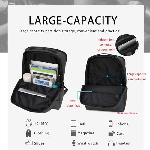 HEAD Business 17.3 inch Laptop Backpack for Men, Waterproof Travel Backpacks with Trolley Sleeve, Large Carry On Business Bag in 8 Pockets, Independent Laptop Compartment Bag for Work/Commute/College - color: Black
