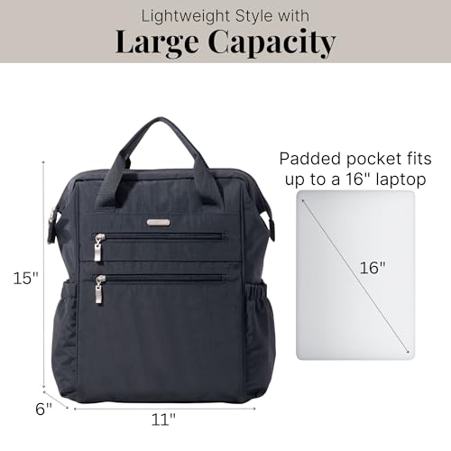 Baggallini City Scape Backpack - 15"x11" Lightweight Work Travel Bag w/Luggage Sleeve & RFID - color: French Navy