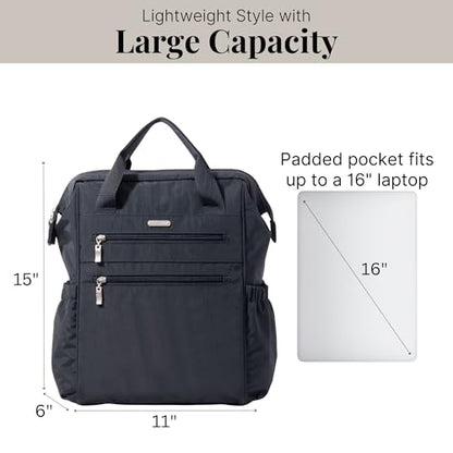 Baggallini City Scape Backpack - 15"x11" Lightweight Work Travel Bag w/Luggage Sleeve & RFID - color: French Navy