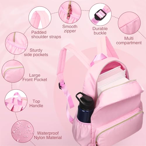 1 Piece Nylon Backpack Kids School Backpack for Toddler Girls Boys Plain Waterproof Preppy Bookbags Travel for Student (Pink) - color: Pink