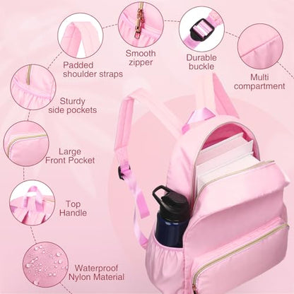 1 Piece Nylon Backpack Kids School Backpack for Toddler Girls Boys Plain Waterproof Preppy Bookbags Travel for Student (Pink) - color: Pink