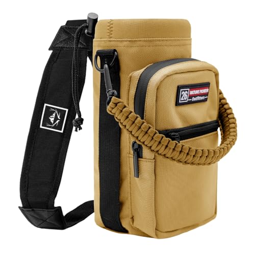 NATURE PIONEOR Water Bottle Holder with Adjustable Strap - 26/32/36/40/46/64oz Insulated Water Bottle Sling Carrier with Paracord Handle & 2 Pockets, Outdoor Sports, Hiking, Camping, Gym - color: Brown, size: 18-26oz