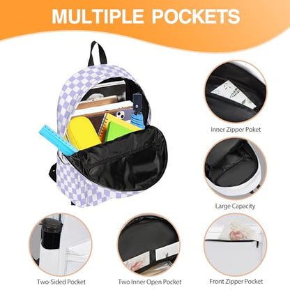 3PCS Backpack for Girls, Kids School Backpack Sets with Lunch Bag Pencil Case, Large Capacity 17 Inch Bookpack 3 in 1 Set for Teens Elementary Middle High School Students (Checker) - color: Pink Checker