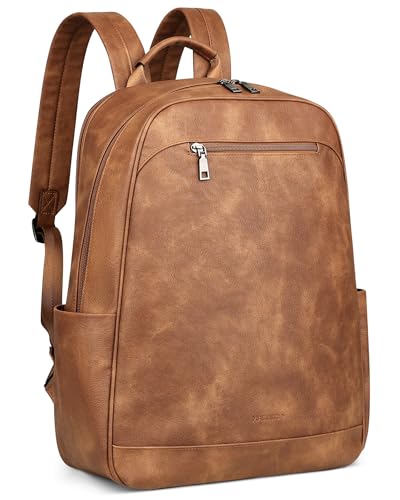 MASINTOR 15.6 inch Leather Laptop Backpack Purse for Women, Designer Travel and Work Bag with Laptop Compartment Mocha Brown - color: Mocha Brown