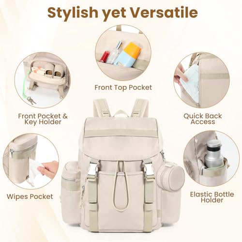 Diaper Bag Backpack with Changing Pad, Pacifier Case & Stroller Straps, Insulated Pockets Water Resistant Travel Essentials Baby Bag Multipurpose Travel Back, Big Storage in a Small Footprint - color: Khaki Gray