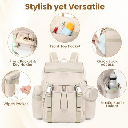 Diaper Bag Backpack with Changing Pad, Pacifier Case & Stroller Straps, Insulated Pockets Water Resistant Travel Essentials Baby Bag Multipurpose Travel Back, Big Storage in a Small Footprint - color: Khaki Gray