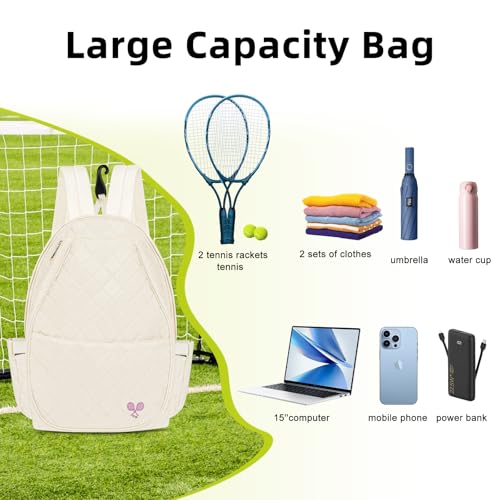 YEEGO DIRECT Tennis Bags for Women, Tennis Backpack Pickleball Racket Bags,Water-Resistant Sling Tote Padel Bag for Pickleball Tennis Badminton, Cute Gifts for Women Girl, Duffle Bag Gym Travel - color: Beige