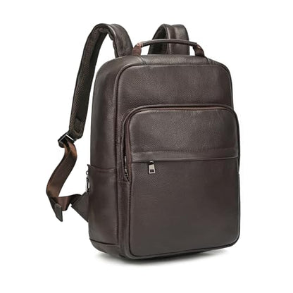 Durable Genuine Leather Backpack - 15.6 Inch Laptop Bag for Business Commute & Travel, Large Capacity Multi-Pocket Backpack for Men/Women, Coffee - color: Y80&19y Coffee
