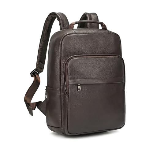 Durable Genuine Leather Backpack - 15.6 Inch Laptop Bag for Business Commute & Travel, Large Capacity Multi-Pocket Backpack for Men/Women, Coffee - color: Y80&19y Coffee
