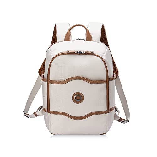 DELSEY PARIS Chatelet Air 2.0 Travel Laptop Backpack, Fits 14 Inch Laptop, Water-Repellent Recycled Fabric, Vegan Leather Trim, Trolley Sleeve, Angora - color: Angora