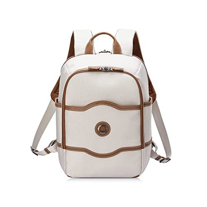DELSEY PARIS Chatelet Air 2.0 Travel Laptop Backpack, Fits 14 Inch Laptop, Water-Repellent Recycled Fabric, Vegan Leather Trim, Trolley Sleeve, Angora - color: Angora