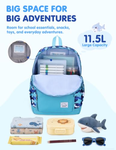 VASCHY Kids backpacks, Cute Lightweight Water Resistant Preschool Backpack for Boys and Girls Chest Strap | Cute - color: Blue Sharks, size: Small (4-6 Yrs) - 15'' H