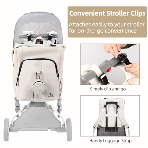 Diaper Bag Backpack with Changing Pad, Wet Dry Bag, Pacifier Case and Stroller Straps, Soft Cotton Lining, Baby Travel Bag for Moms and Dads（Beige） - color: Beige