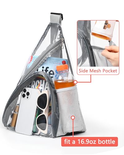 HULISEN Clear Sling Bag, Clear Bag Stadium Approved, Transparent Shoulder Crossbody Backpack Chest Casual Daypack - color: Grey