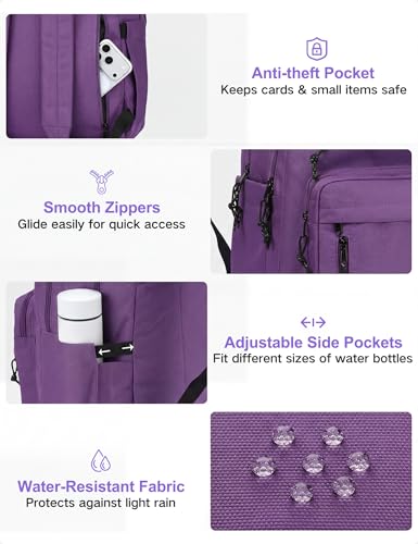 VASCHY School Backpack,Lightweight Water Resistant Daypack Bookbag for High School Teen Girl/College/Work/Women Purple - color: Purple