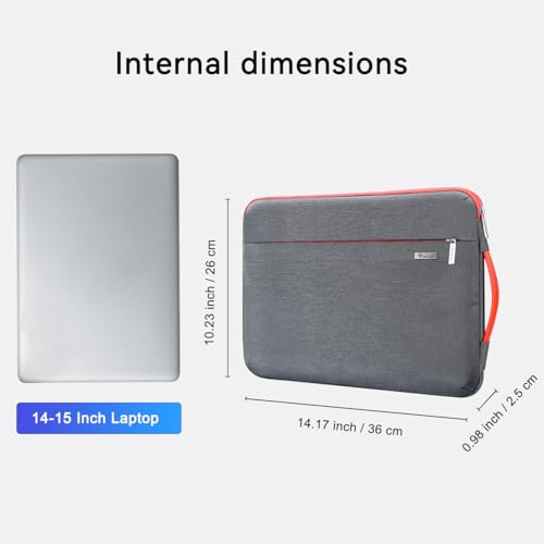 Voova Laptop Sleeve Case 14 15 Inch with Handle, 360° Protective Waterproof Slim Computer Bag Cover Compatible with MacBook Air 15 M2/M3/M4 2024-2025, MacBook Pro 14, Hp Chromebook 14, Grey - color: Grey, size: 14-15 Inch