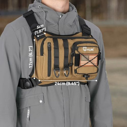 CVLIFE Outdoor Chest Bag for Men, Tactical Chest Pack, Adjustable Running Vest Bag, Lightweight Anti-theft EDC Rig for Hiking - color: Khaki