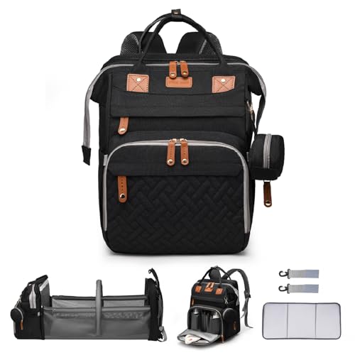 Baby Diaper Bags with Changing Station Multifunctional Waterproof Diaper Bag Backpack Travel Baby Bag with Changing Pad, Pacifier Case,Baby Essentials(Black) - color: Up-black