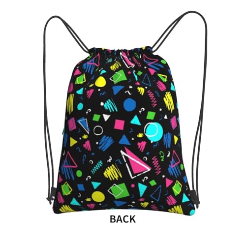 JOOCAR 80s 90s Drawstring Bag Restro Backpack Draw String Bags Waterproof Lightweight Sports Gym Beach Sackpack Zipper Pocket for Men Women - color: B12