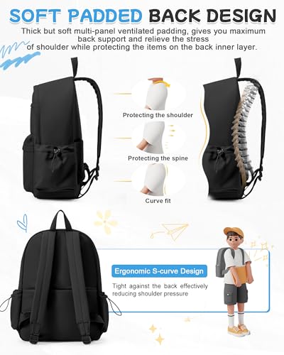 Black Backpack for School, High School Bookbag Back Pack for Teens Girls Boys, Lightweight College Backpack Book Bag for Women Men, Simple Casual Daypack Backpack Mochilas Escolares para Adolescentes - color: Black