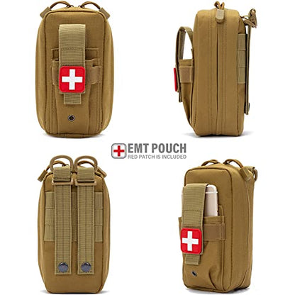 Tactical MOLLE Medical Pouch, Rip-Away EMT First Aid Pouch IFAK Trauma Kit Everyday Carry Survival Bag Include Cross Patch - color: Khaki-2 Packs
