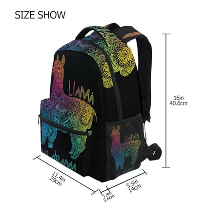 ALAZA Rainbow Llama No Drama Boho Backpack for Kids Boys Girls Student Laptop iPad Tablet Travel School Bag with Multiple Pockets - color: Llama