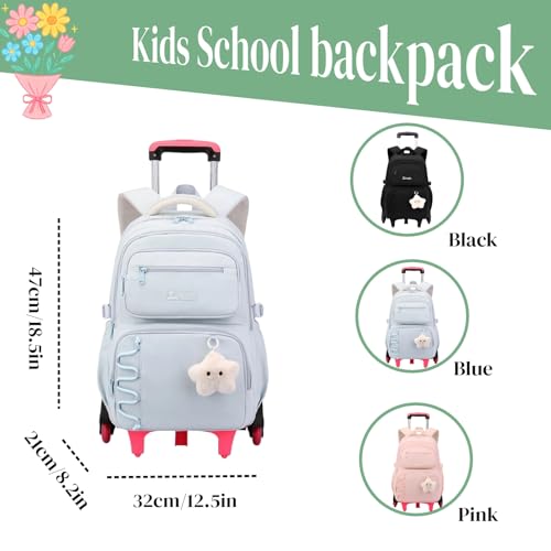 EKUIZAI Girls Rolling Backpack for Kids School Bags with wheels for Middle Students Trolley Bookbag Kids Roller School Backpack, 6-Wheel Blue - color: B-6-wheel Blue, style: 6 Wheels