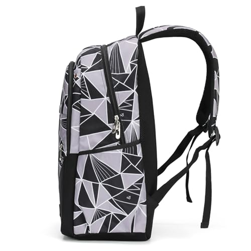 Boys' Large School Backpack, for 8-16 Years Old, Elementary - High School (Geometric black and gray, Large：19.5×7.2×13.25 inch) - color: Geometric Black and Gray