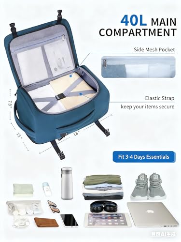 ECOHUB 40L Carry-On Travel Backpack, TSA-Friendly, Anti-Theft Water-Resistant Lightweight with 17.3″ Laptop Compartment, Durable PFAS-Free Rucksack, Green - color: Blue Green