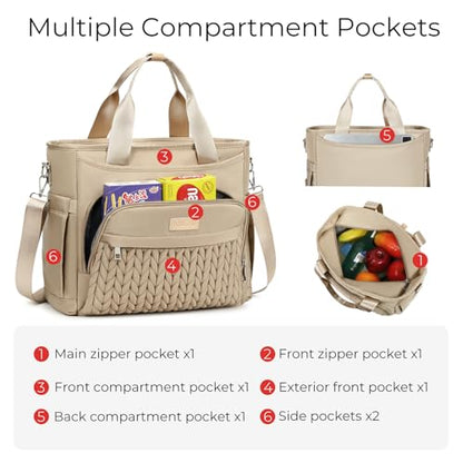 AIJIEKE Large Insulated Lunch Bag for Men Women, Leakproof Work Lunch Box | Keeps food fresh 8-12 hours. Spacious multi-pocket design with a removable strap. Water-resistant and easy-wipe interior - color: Brown Taupe