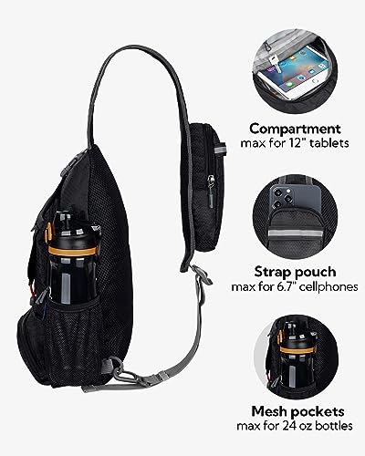 WATERFLY Packable Small Crossbody Sling Backpack Shoulder Chest Bag Daypack for Hiking Traveling - color: Black