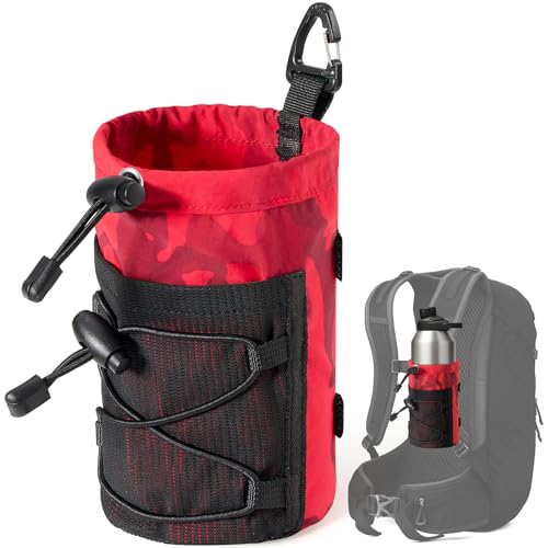 Water Bottle Holder for Backpack, Molle Water Bottle Holder Pouch Bag for Backpack Strap with Hook Buckle Fits for 8-24oz, Bottles Carrier Attachments for Hiking, Sports, Travel, Outdoor - color: Red Camo