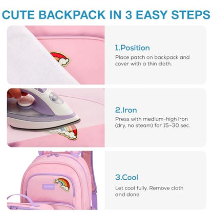 mommore Kids Backpack for Boys Girls 4-8 Kindergarten Elementary School Backpack with Lunch Box - 15” H Fit Folder - color: Pink Purple-custom, style: 3 Pcs