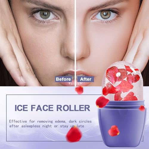 XHJRI Ice Face Roller Massager,Ice Cube Roller for Face, Eyes and Neck Naturally Conditioning and Skin Care,De-Puff Eye Bags,Reduce Migraine Pain,Reusable Massage Silicone Ice Mold (New Purple) - color: New Purple