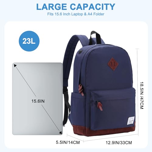 Backpack for Men Women,VASCHY Classic Water-resistant Lightweight Travel School Backpack Casual Daypack - color: Navy Blue