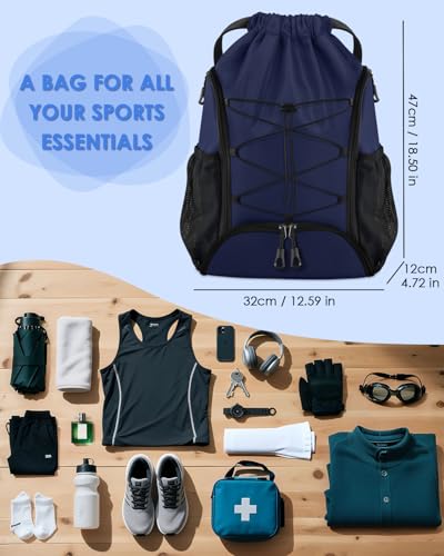 BROTOU Soccer Bags, Football Backpack, Volleyball Bag, Drawstring Soccer Backpack with Ball and Shoe Compartment - color: Dark Blue
