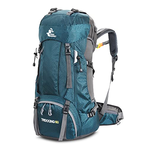 Bseash 60L Waterproof Hiking Camping Backpack with Rain Cover, Large Outdoor Sport Travel Daypack Rucksack for Climbing - color: Blue Green